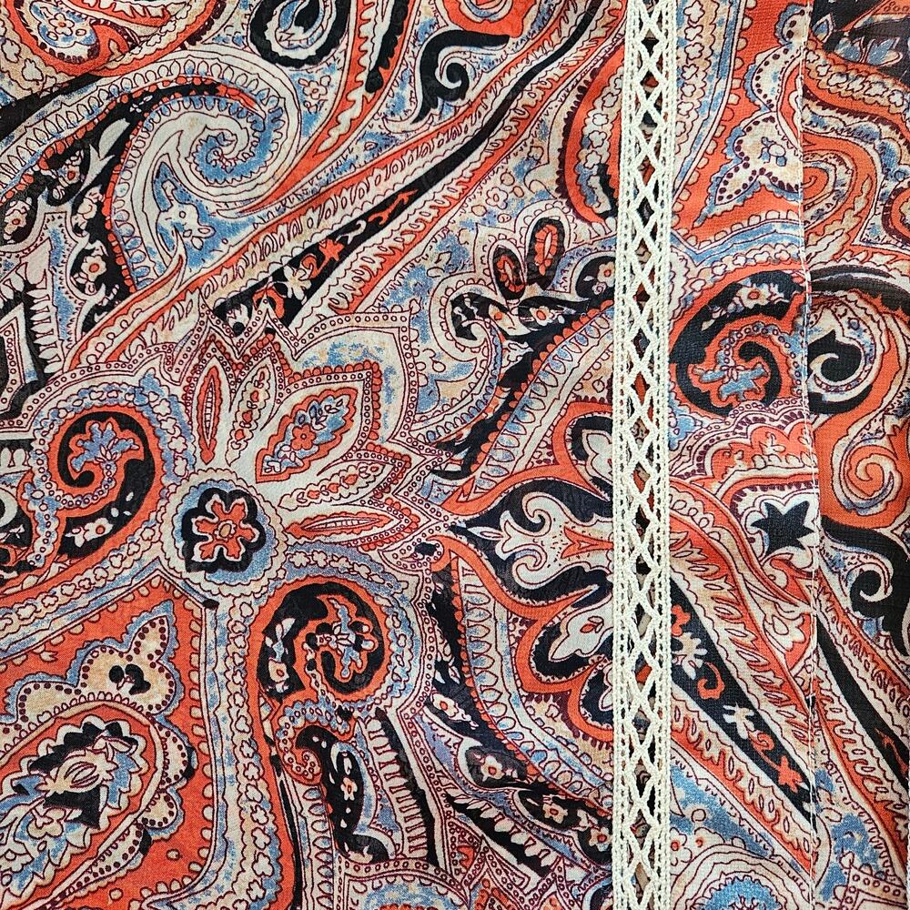 Miss Me Boho Style Paisley Print Open Front Cardigan Fringe Hem Festival Small - Picture 8 of 14